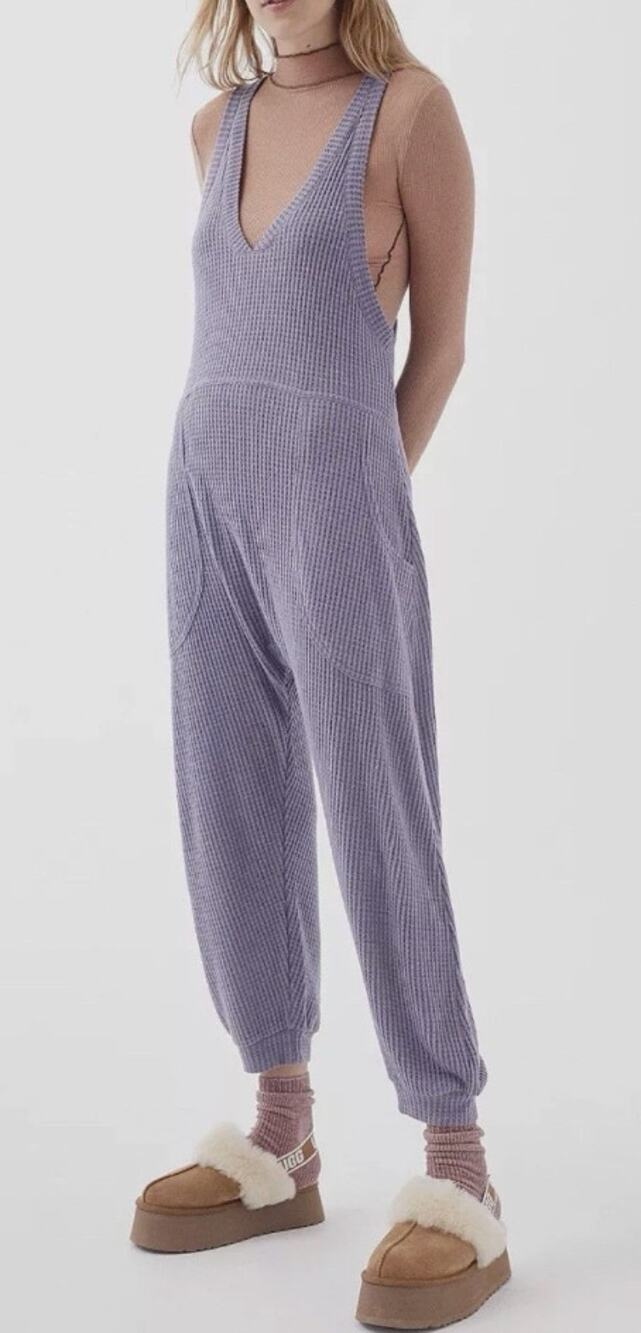 Out From Under Urban Outfitters Waffle Knit Thermal One Piece Jumpsuit Purple